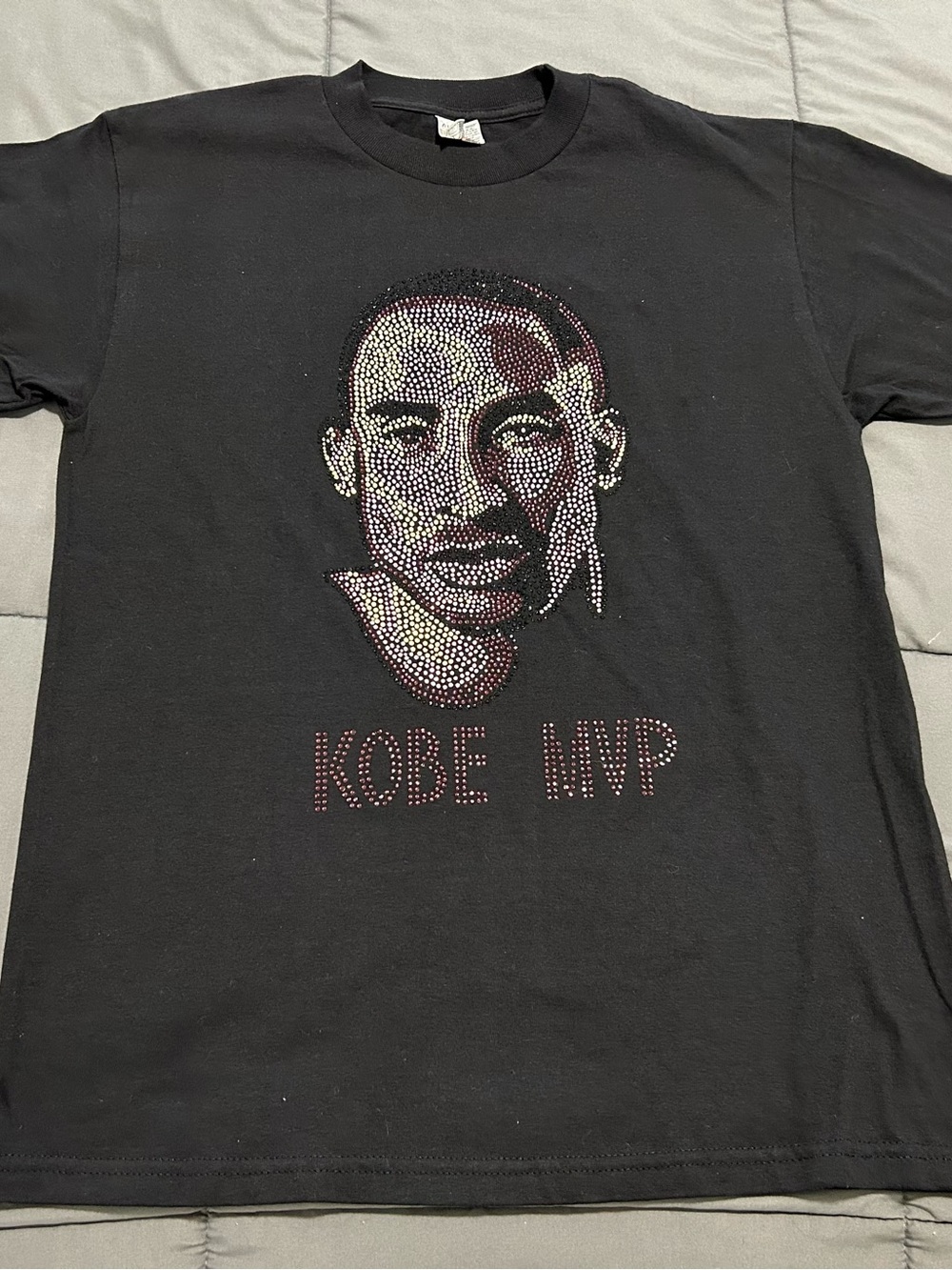 Unisex Black Kobe Bryant Rhinestone Graphic Men’s T-Shirt - MVP Design. Sz Med